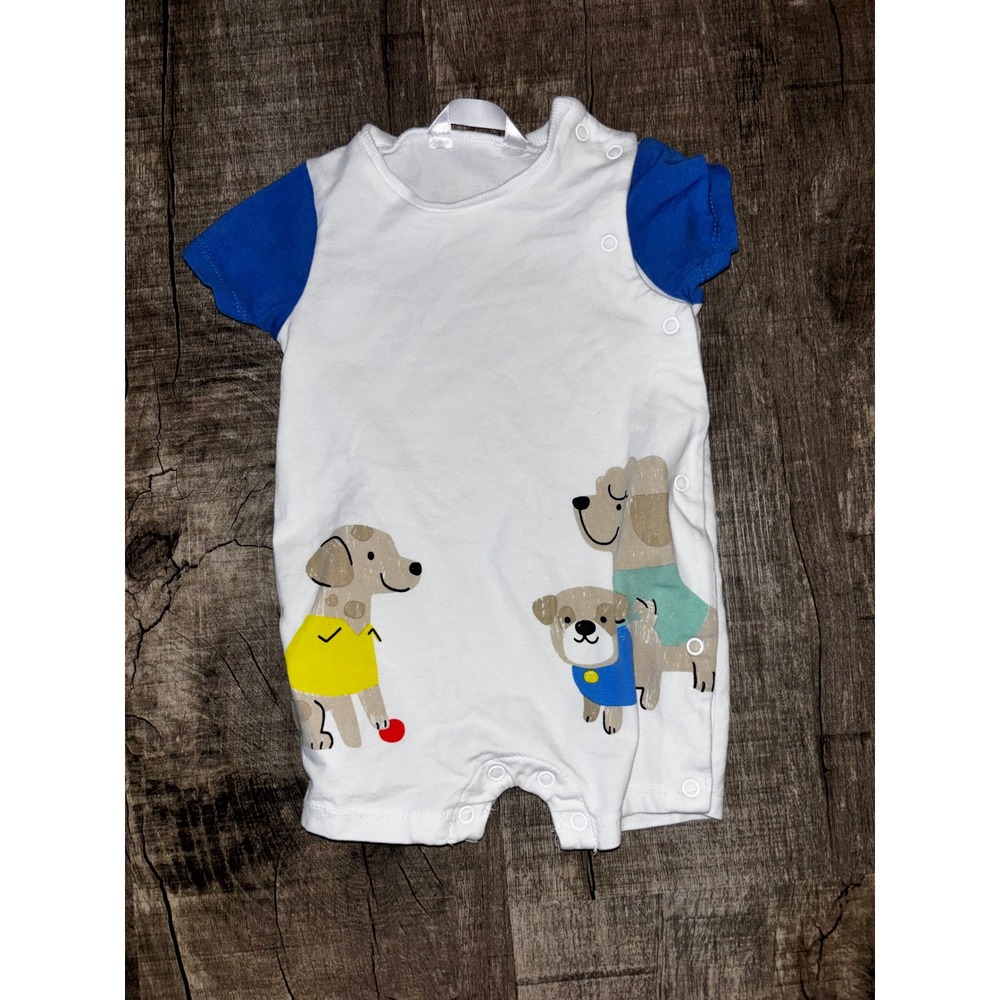 Mayoral Newborn Baby Boy Romper White Blue Dog Graphic Short Sleeve 1-2M